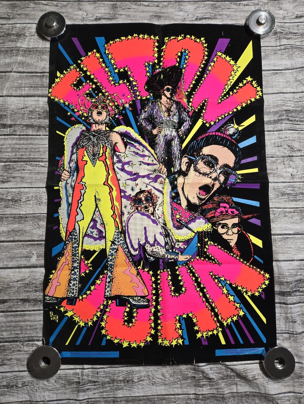 Ultra Rare original 1975 vintage Elton John velvet flocked blacklight poster fea